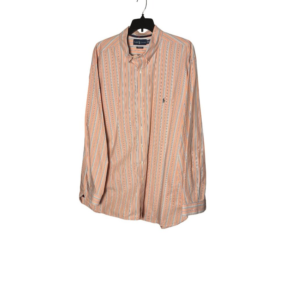 Ralph Lauren Mens Orange Multi-Striped Long Sleeve Classic Fit Shirt 3XLT Tall